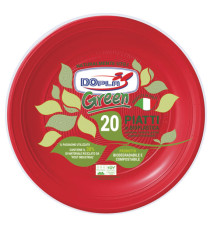 Piatto piano - compostabile - diametro 22 cm - rosso - Dopla - conf. 20 pezzi