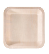 Piatto piano monouso - quadrato - 25 x 25 cm - legno - colore naturale - Signor Bio - conf. 50 pezzi