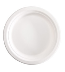 Piatto piano monouso - rotondo - diametro 18 cm - canna da zucchero - bianco - Signor Bio - conf. 125 pezzi