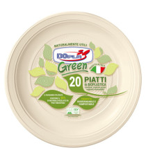 Piatto piano monouso - rotondo - diametro 22 cm - Mater-Bi - avorio - Dopla Green - conf. 20 pezzi