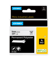 Nastro Rhino 18482 - 9 mm x 5,5 mt - poliestere - permanente - nero/bianco - Dymo