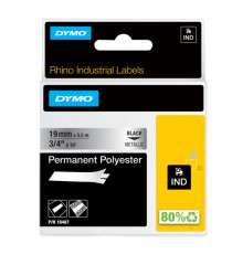 Nastro Rhino 18487 - 19 mm x 5,5 mt - poliestere - permanente - nero/metallo - Dymo