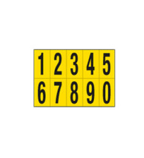 Numeri adesivi da 0 a 9 - in PVC - 70 x 124 mm - 10 et/fg - 1 foglio - nero/giallo