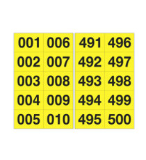 Numero adesivo da 001 a 500 - 45 x 24 mm - 10 et/fg - 50 fogli - nero/giallo