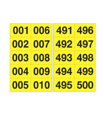 Numero adesivo da 001 a 500 - 45 x 24 mm - 10 et/fg - 50 fogli - nero/giallo