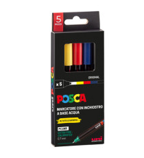 Marcatore Uni Posca PC1M - punta extra fine 0.7 mm - colori assortiti - Uni Mitsubishi - conf. 5 pezzi