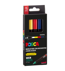 Marcatore Uni Posca PC1M - punta extra fine 0.7 mm - colori assortiti - Uni Mitsubishi - conf. 5 pezzi