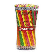 Matita Swano Fluo - grafite - HB - colori assortiti - Stabilo - barattolo 96 pezzi