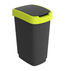 Pattumiera con coperchio basculante - 50 L - 40,1 x 29,1 x 60,2 cm - PPL - nero/verde lime - Rotho