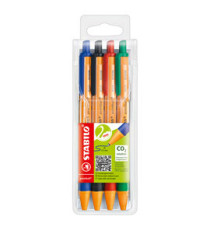 Penna a sfera a scatto Pointball Green - punta 1,0 mm - 4 colori - Stabilo - conf. 4 pezzi