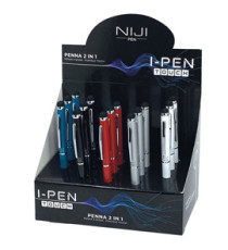 Penna a sfera mini I-PEN 2 in1 - puntale touch - colori assortiti - Lebez - expo 15 pezzi