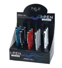 Penna a sfera mini I-PEN 2 in1 - puntale touch - colori assortiti - Lebez - expo 15 pezzi