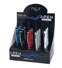 Penna a sfera mini I-PEN 2 in1 - puntale touch - colori assortiti - Lebez - expo 15 pezzi