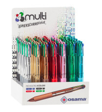 Penna a sfera scatto multifunzione 4 Multi Color - Cromo - colori assortiti - Osama - expo 42 pezzi