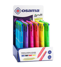 Penna a sfera scatto multifunzione 4 Multi Color - Neon - colori assortiti - Osama - expo 36 pezzi