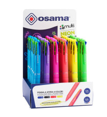Penna a sfera scatto multifunzione 4 Multi Color - Neon - colori assortiti - Osama - expo 36 pezzi