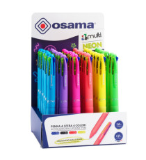 Penna a sfera scatto multifunzione 4 Multi Color - Neon - colori assortiti - Osama - expo 36 pezzi