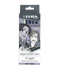 Pennarello Aqua Brush Duo - scala di grigio - Lyra - conf. 6 pezzi