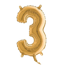 Palloncino - numero 3 - H 36 cm - mylar - oro - Big party