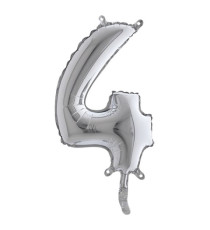 Palloncino - numero 4 - H 36 cm - mylar - argento - Big party