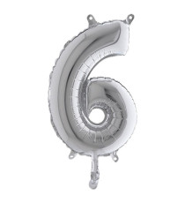 Palloncino - numero 6 - H 36 cm - mylar - argento - Big party