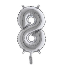 Palloncino - numero 8 - H 36 cm - mylar - argento - Big party
