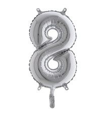 Palloncino - numero 8 - H 36 cm - mylar - argento - Big party