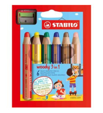 Pastelli Woody 3 in 1 - diametro mina 10 mm - con temperino - Stabilo - astuccio 6 pezzi