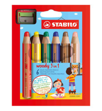 Pastelli Woody 3 in 1 - diametro mina 10 mm - con temperino - Stabilo - astuccio 6 pezzi