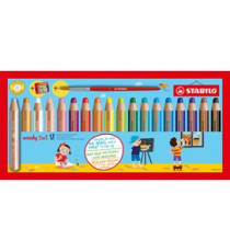 Pastelli Woody 3 in 1 - mina 10 mm - con temperino - Stabilo - astuccio 18 pezzi
