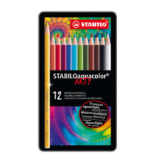 Pastello Aquacolor 1612 - tratto 2,80 mm - colori assortiti - Stabilo - astuccio in metallo 12 pezzi
