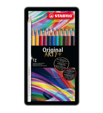Pastello colorato Original 8773 - tratto 2,50 mm - colori assortiti - Stabilo - astuccio in metallo 12 pezzi