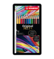 Pastello colorato Original 8773 - tratto 2,50 mm - colori assortiti - Stabilo - astuccio in metallo 12 pezzi
