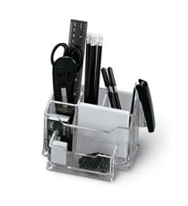 Portatutto da banco - plexiglass - 19x12x10 cm - accessori inclusi - trasparente - Lebez