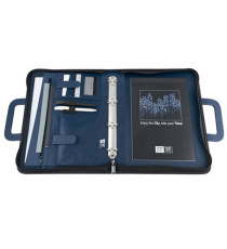 Portablocco - similpelle - c/anelli - blu - 28,5x36 cm - City Time