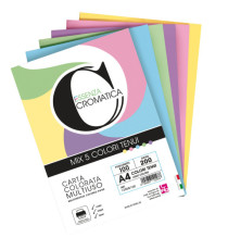 Risma carta Cromatica - A4 - 200 gr - colori assortiti tenui - 100 fogli - CWR