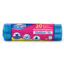Sacchi per immondizia - 50x60 cm - 35 L - 9 micron - azzurro trasparente - Logex Professional - rotolo da 20 sacchetti