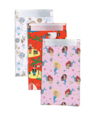 Sacchetto regalo - fantasie assortite - c/patella adesiva - 20 x 35 + 5 cm - carta - Rex Sadoch - conf. 3pz