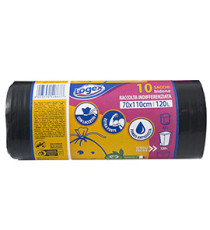 Sacchi per immondizia - 70x110 cm - 120 L - 43 micron - nero - Logex Professional - rotolo da 10 sacchetti