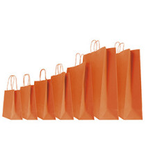 Shopper Twisted - maniglie cordino - 18 x 8 x 24 cm - carta kraft - arancio - Mainetti Bags - conf. 25 pezzi