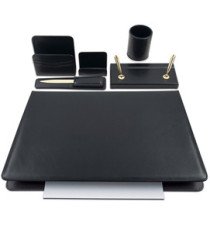 Servizio scrittoio Classic - similpelle - 6 componenti - nero - City Time