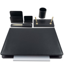 Servizio scrittoio Classic - similpelle - 6 componenti - nero - City Time