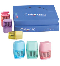 Temperino Colorosa Pastel - con serbatoio - 2 fori - colori assortiti - RiPlast - conf. 18 pezzi