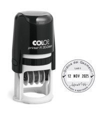 Timbro datario R30 - diametro 30 mm - 4 righe - autoinchiostrante - personalizzabile - Colop