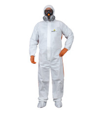 Tuta di protezione da rischio chimico DT125 - monouso - taglia XL - PP/PE - bianco/arancio - Deltaplus