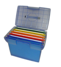 Valigetta Arianna - blu traslucido - con 5 cartelle sospese Joker interasse 33 cm - 37x25x30 cm - colori assortiti - Ber