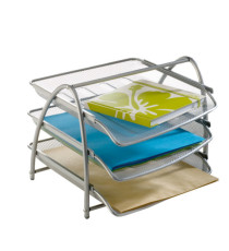 Vaschetta portacorrispondenza Mesh - 3 ripiani - 34 x 29 x 24,5 cm - rete metallica - argento - Alba