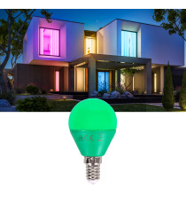 Lampadina led luce verde G45 4W attacco E14 misura D45xH78mm Equivalenza lampada incandescente: 30W