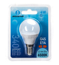 Lampadine led G45 4W attacco E14 340 lumen 6500K luce fredda misura D45xH80mm Equivalenza lampada incandescente: 31W