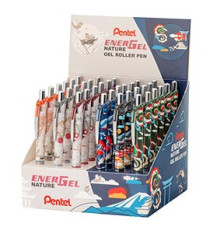 Roller Energel Nature - punta 0,7 mm - inchiostro nero - fusto fantasie assortite - Pentel - expo 36 pezzi